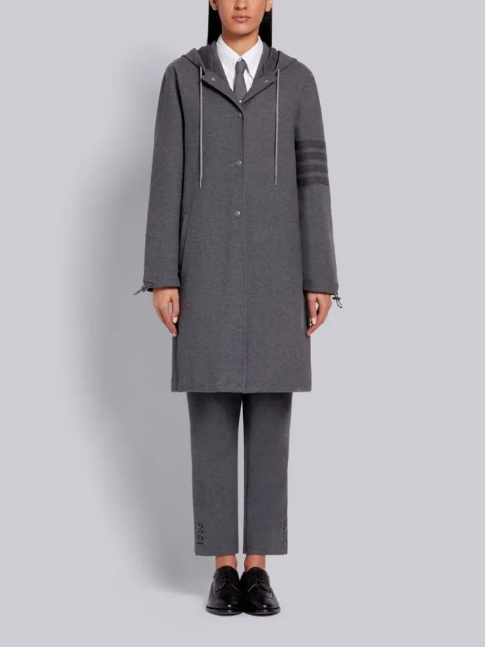 Double Face Cotton Twill Hooded Tonal 4bar Parka Medium Grey Women Thom Browne Outerwear Double Face Cotton Twill Hooded Tonal 4bar Parka Medium Grey Women Thom Browne Outerwear
