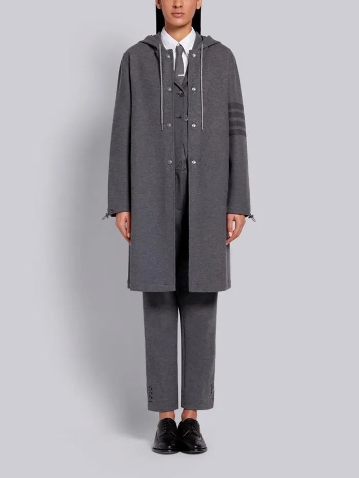 Double Face Cotton Twill Hooded Tonal 4bar Parka Medium Grey Women Thom Browne Outerwear