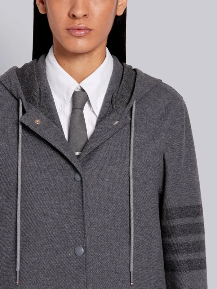 Double Face Cotton Twill Hooded Tonal 4bar Parka Medium Grey Women Thom Browne Outerwear