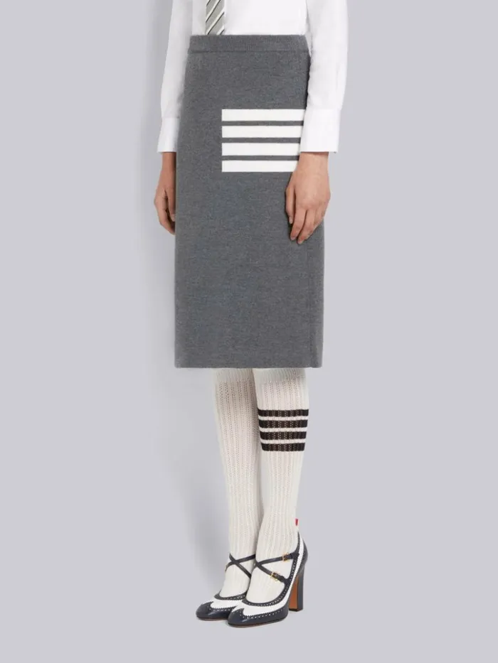 Double Face Fine Merino Wool 4bar Aline Knee Length Skirt Medium Grey Women Thom Browne Skirts