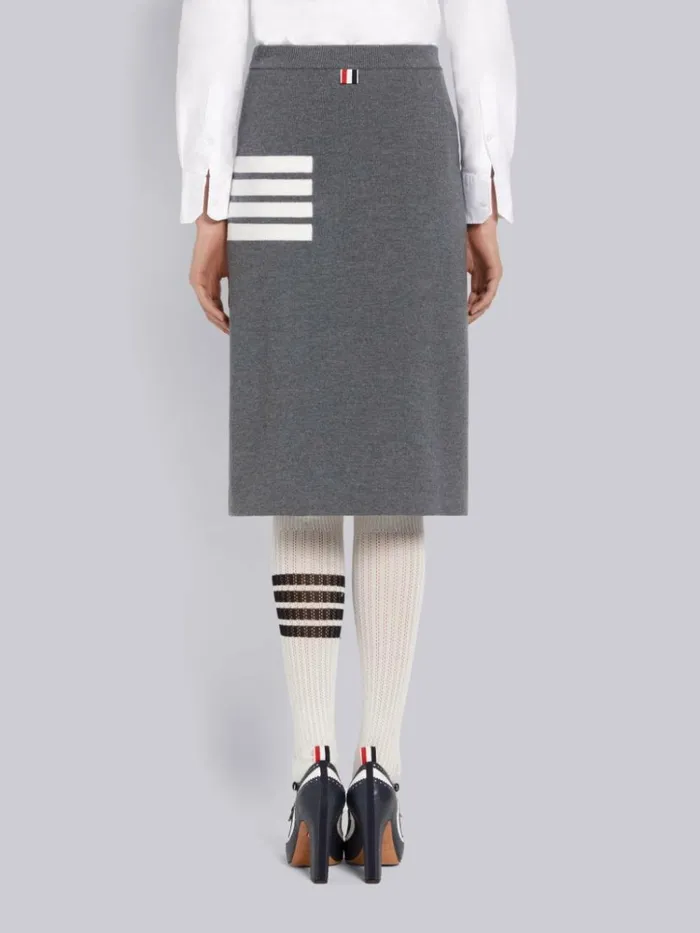 Double Face Fine Merino Wool 4bar Aline Knee Length Skirt Medium Grey Women Thom Browne Skirts