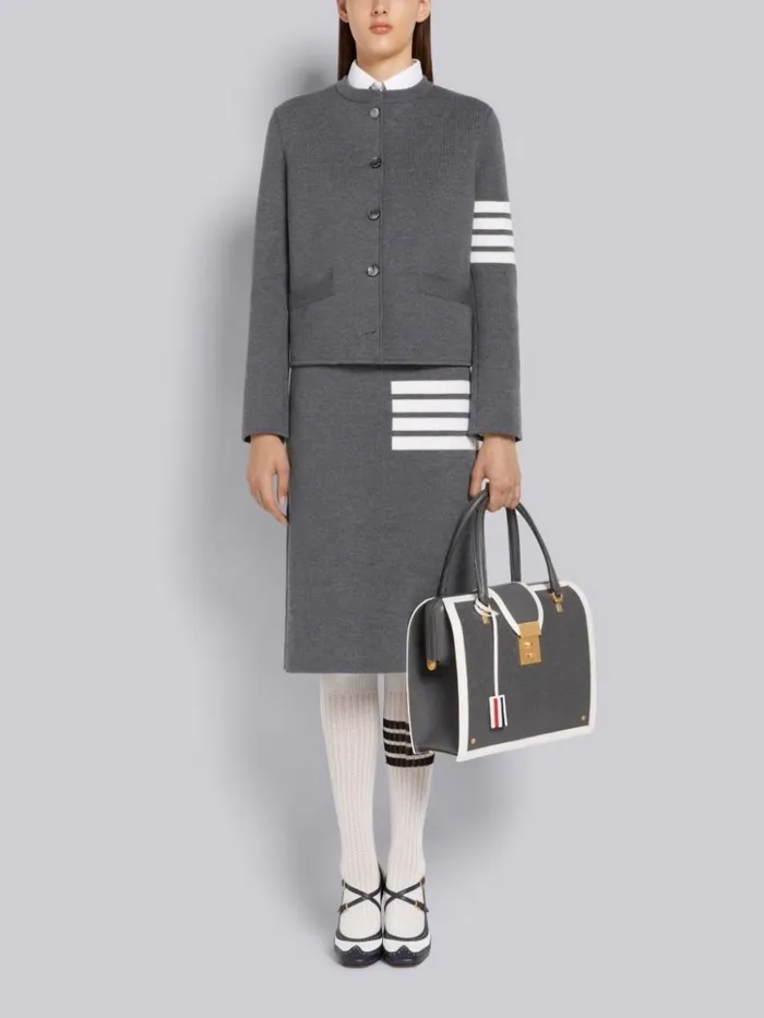 Double Face Fine Merino Wool 4bar Aline Knee Length Skirt Medium Grey Women Thom Browne Skirts