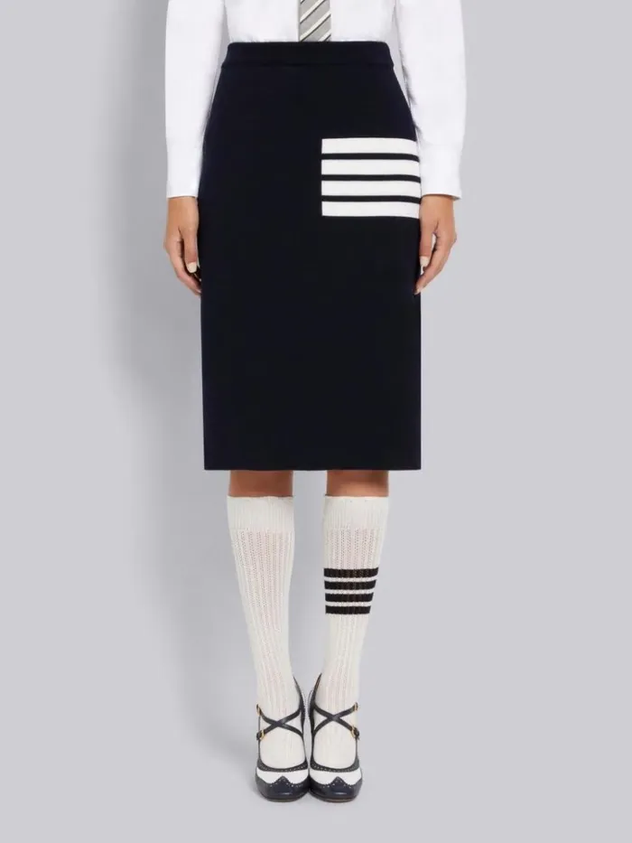 Double Face Fine Merino Wool 4bar Aline Knee Length Skirt Navy Women Thom Browne Skirts Double Face Fine Merino Wool 4bar Aline Knee Length Skirt Navy Women Thom Browne Skirts