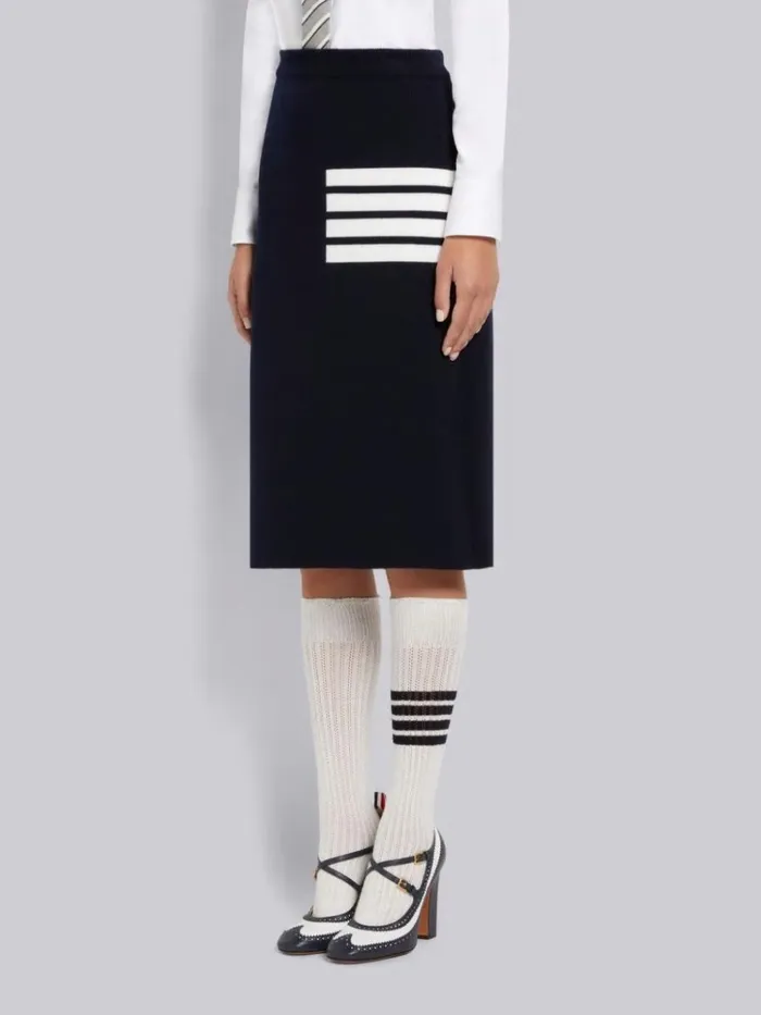 Double Face Fine Merino Wool 4bar Aline Knee Length Skirt Navy Women Thom Browne Skirts