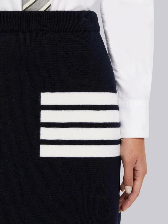 Double Face Fine Merino Wool 4bar Aline Knee Length Skirt Navy Women Thom Browne Skirts