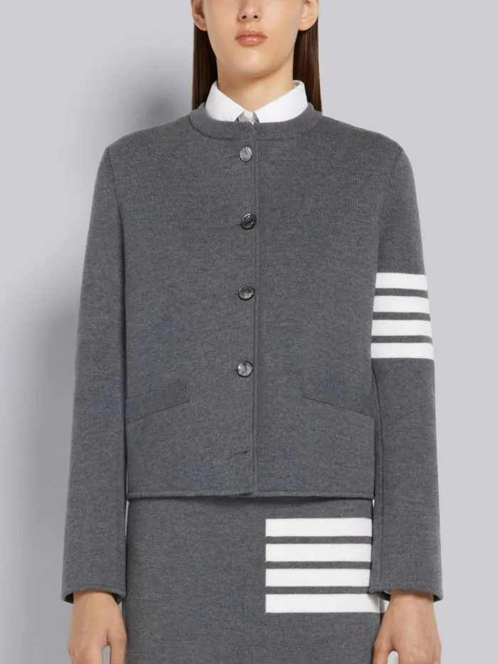 Double Face Fine Merino Wool 4bar Engraved Mrs Thom Button Crew Neck Cardigan Jacket Medium Grey Women Thom Browne Jackets Double Face Fine Merino Wool 4bar Engraved Mrs Thom Button Crew Neck Cardigan Jacket Medium Grey Women Thom Browne Jackets