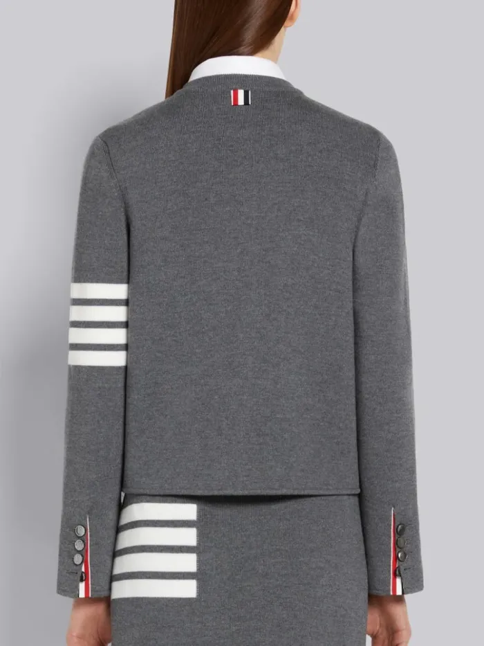 Double Face Fine Merino Wool 4bar Engraved Mrs Thom Button Crew Neck Cardigan Jacket Medium Grey Women Thom Browne Jackets