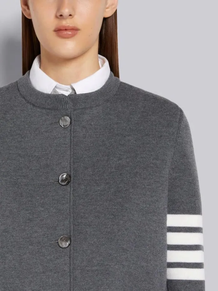 Double Face Fine Merino Wool 4bar Engraved Mrs Thom Button Crew Neck Cardigan Jacket Medium Grey Women Thom Browne Jackets