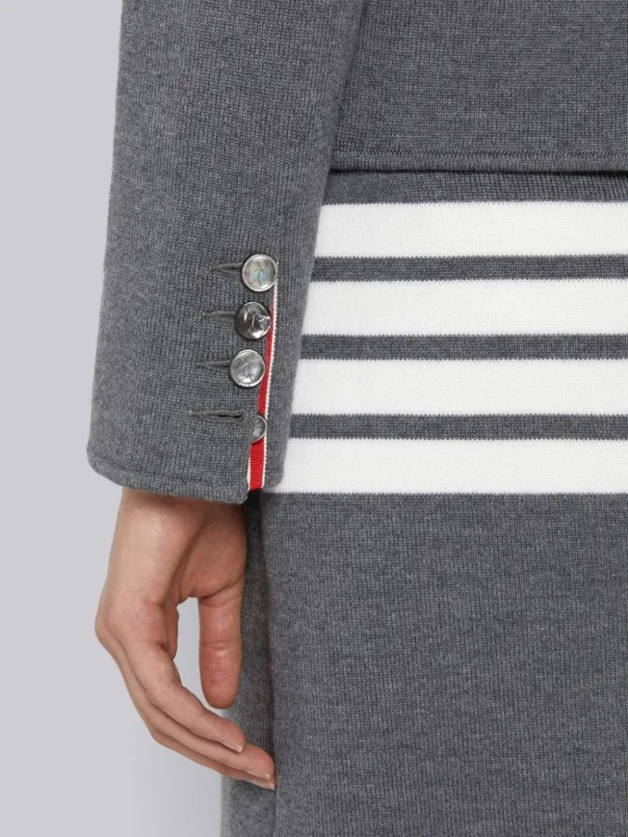Double Face Fine Merino Wool 4bar Engraved Mrs Thom Button Crew Neck Cardigan Jacket Medium Grey Women Thom Browne Jackets