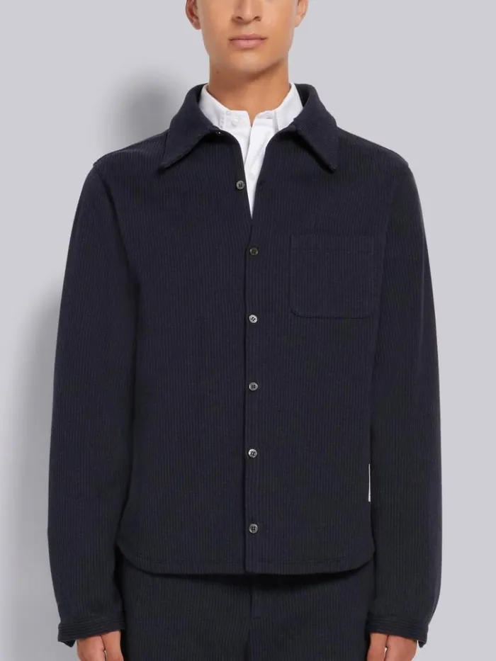 Double Face Tech Seersucker Button Down Shirt Jacket Navy Men Thom Browne Jackets and Suiting Double Face Tech Seersucker Button Down Shirt Jacket Navy Men Thom Browne Jackets and Suiting