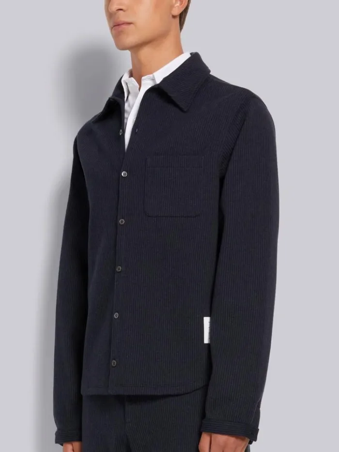 Double Face Tech Seersucker Button Down Shirt Jacket Navy Men Thom Browne Jackets and Suiting