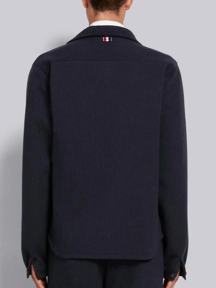 Double Face Tech Seersucker Button Down Shirt Jacket Navy Men Thom Browne Jackets and Suiting