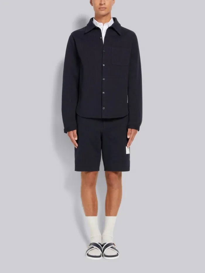 Double Face Tech Seersucker Button Down Shirt Jacket Navy Men Thom Browne Jackets and Suiting