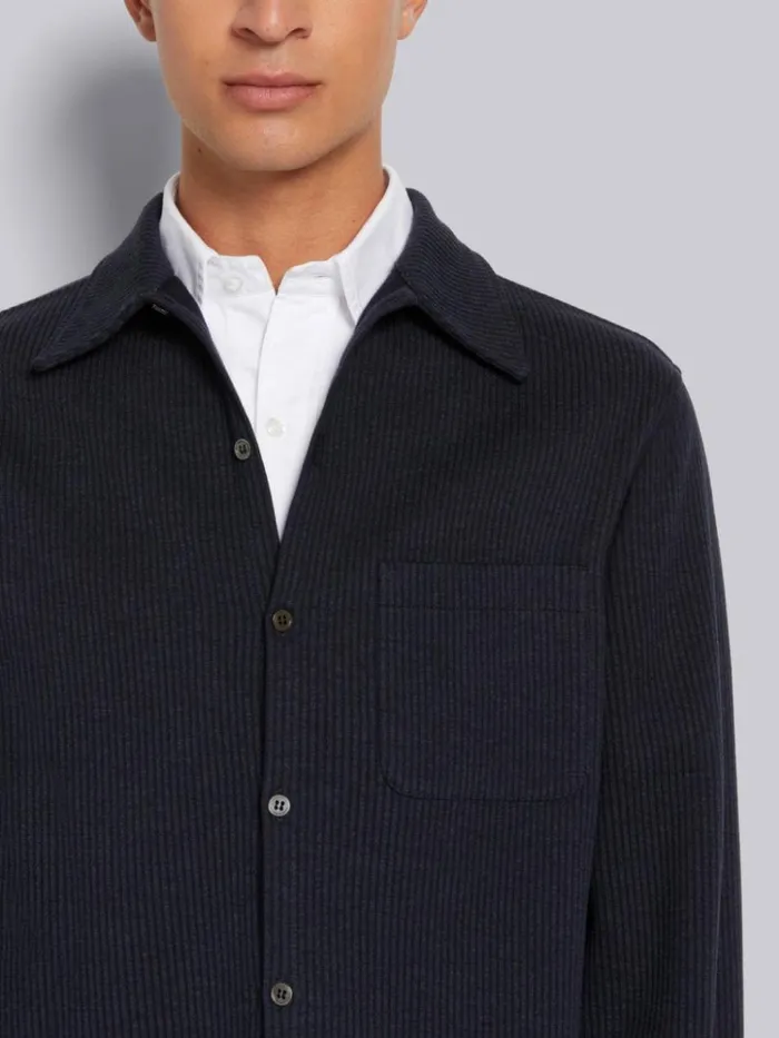 Double Face Tech Seersucker Button Down Shirt Jacket Navy Men Thom Browne Jackets and Suiting