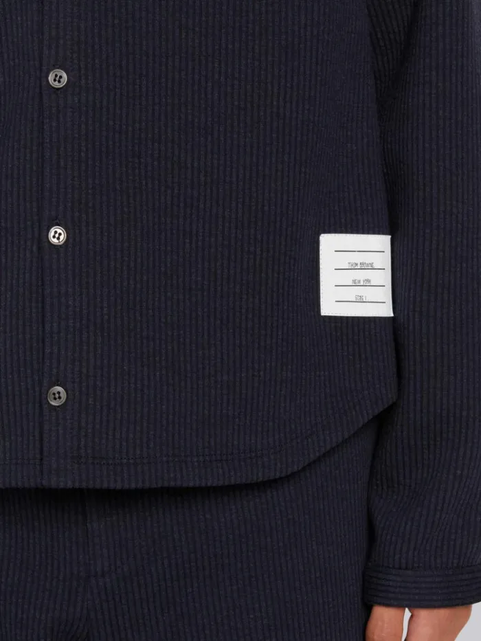 Double Face Tech Seersucker Button Down Shirt Jacket Navy Men Thom Browne Jackets and Suiting