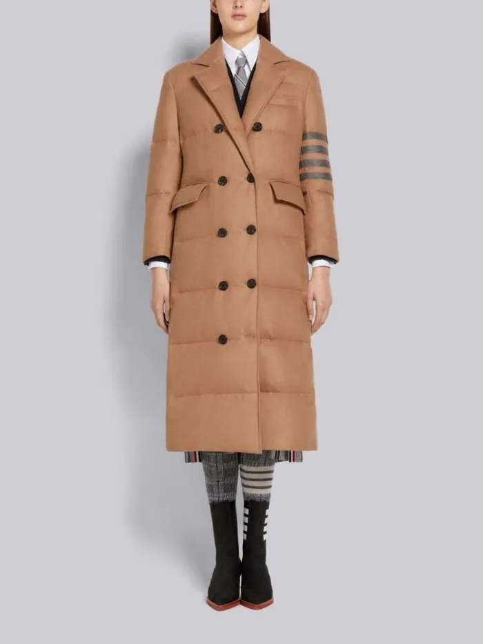 Downfilled Jacket Weight Hair 4bar Wide Lapel Trouser Length Double Breasted Overcoat Camel Women Thom Browne Outerwear Downfilled Jacket Weight Hair 4bar Wide Lapel Trouser Length Double Breasted Overcoat Camel Women Thom Browne Outerwear
