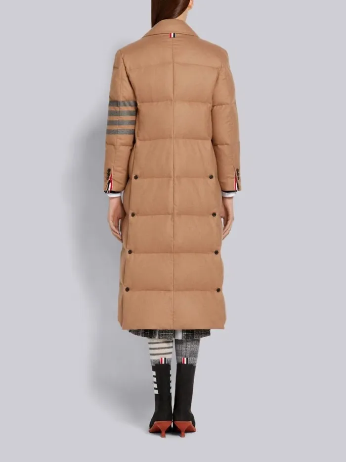 Downfilled Jacket Weight Hair 4bar Wide Lapel Trouser Length Double Breasted Overcoat Camel Women Thom Browne Outerwear