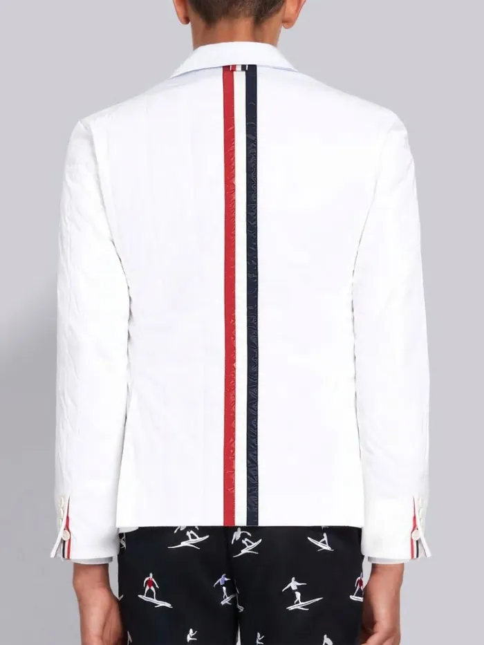 Down Filled Poly Twill Center Back Stripe Sport Coat White Men Thom Browne Outerwear