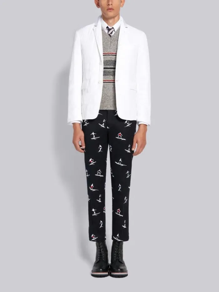 Down Filled Poly Twill Center Back Stripe Sport Coat White Men Thom Browne Outerwear