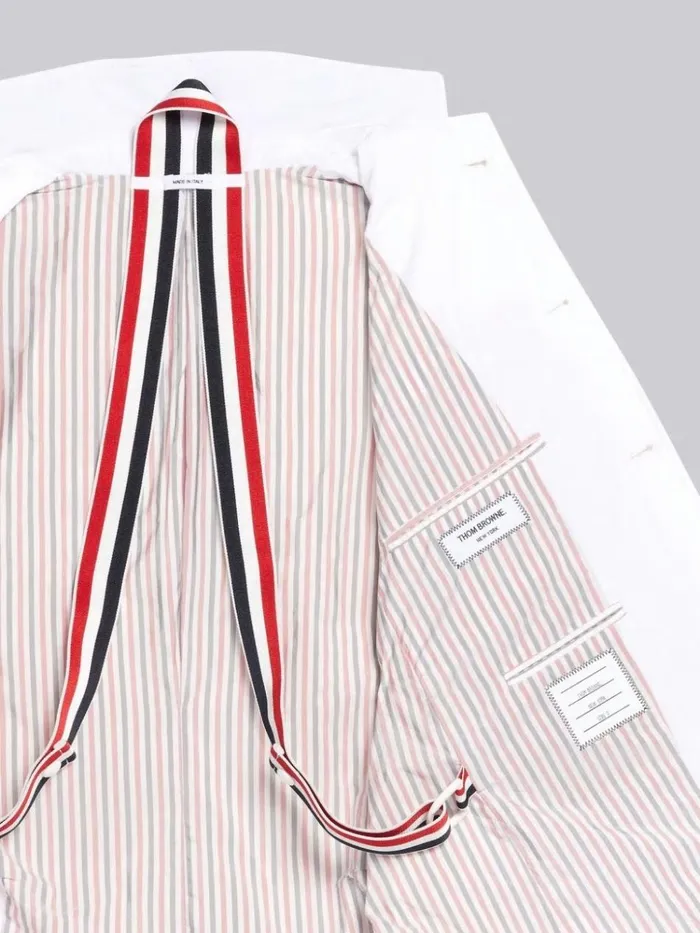 Down Filled Poly Twill Center Back Stripe Sport Coat White Men Thom Browne Outerwear