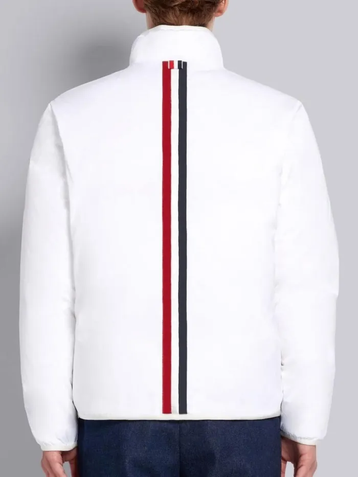 Down Filled Poly Twill Reversible Zipup Funnel Neck Jacket White Men Thom Browne Outerwear