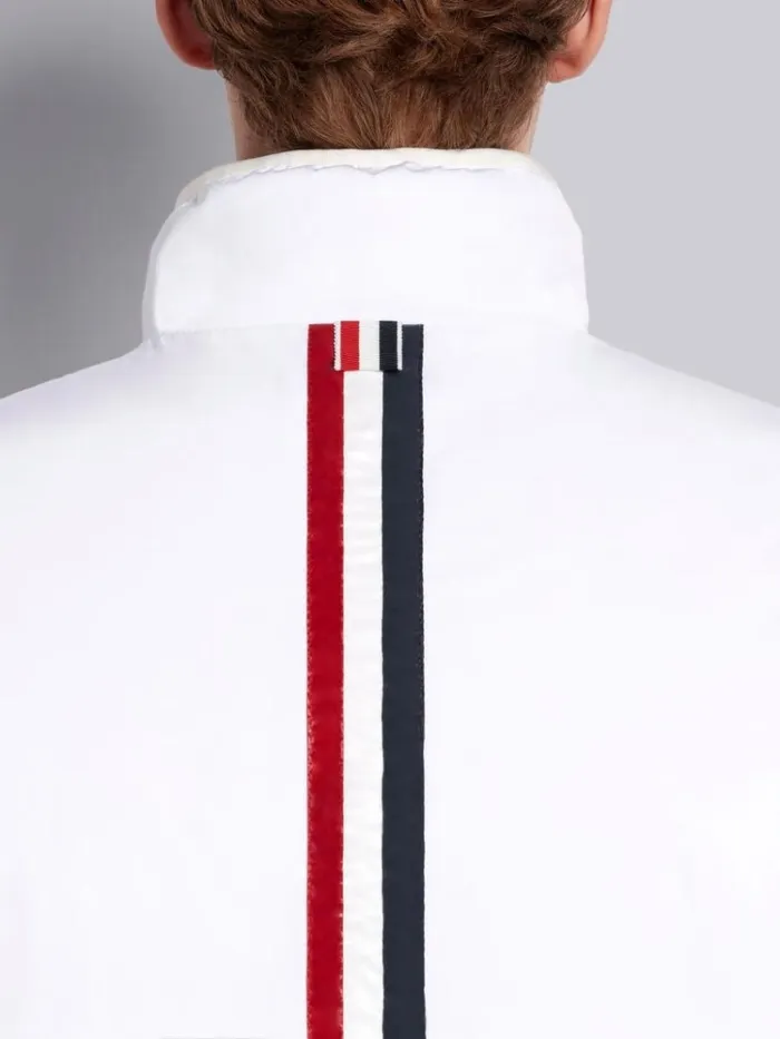 Down Filled Poly Twill Reversible Zipup Funnel Neck Jacket White Men Thom Browne Outerwear