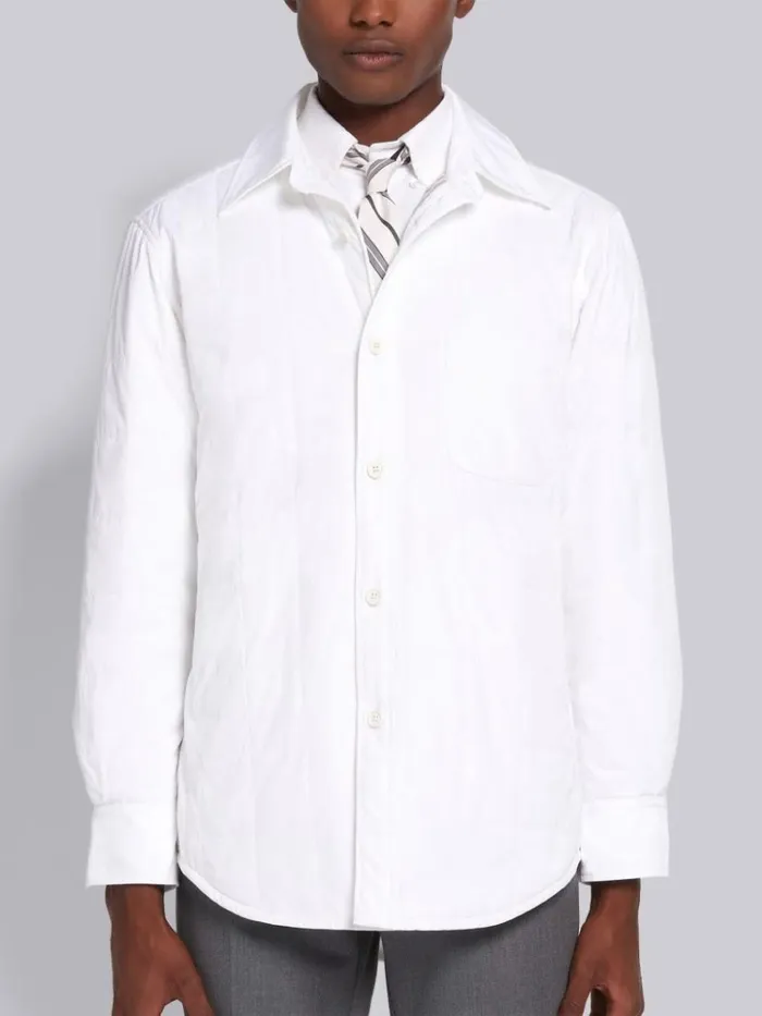 Down Filled Poly Twill Upper Center Back Stripe Shirt Jacket White Men Thom Browne Outerwear Down Filled Poly Twill Upper Center Back Stripe Shirt Jacket White Men Thom Browne Outerwear
