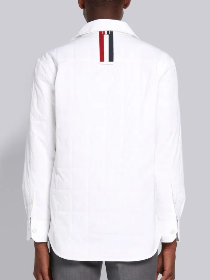 Down Filled Poly Twill Upper Center Back Stripe Shirt Jacket White Men Thom Browne Outerwear
