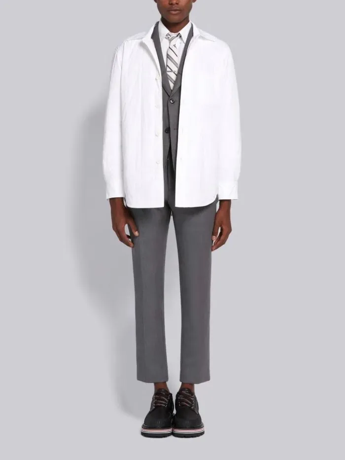 Down Filled Poly Twill Upper Center Back Stripe Shirt Jacket White Men Thom Browne Outerwear