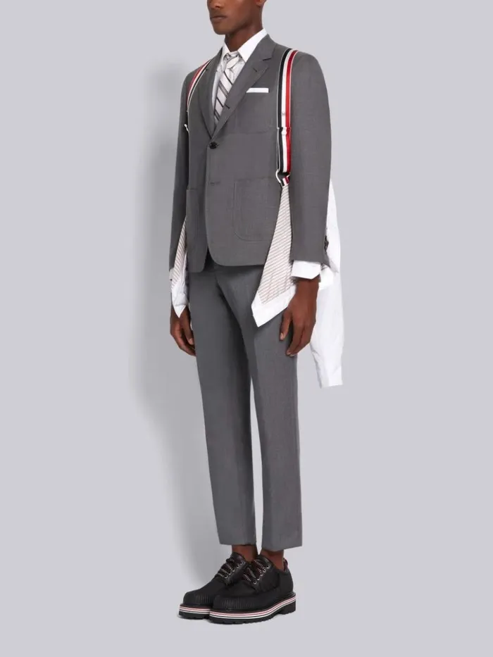 Down Filled Poly Twill Upper Center Back Stripe Shirt Jacket White Men Thom Browne Outerwear
