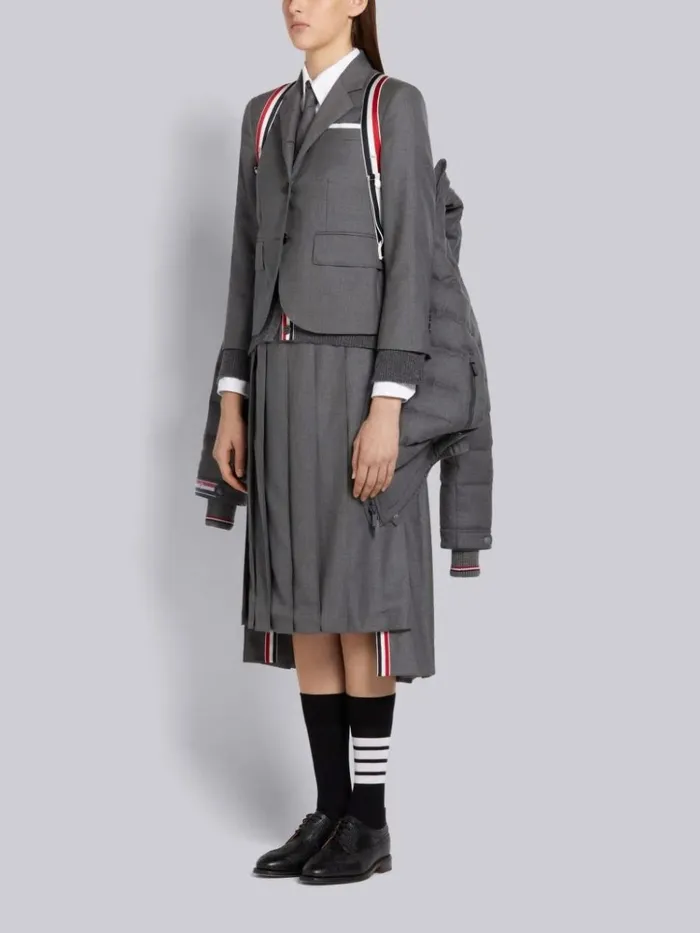 Down Filled Super 120s Twill Funnel Neck Coat Medium Grey Women Thom Browne Outerwear