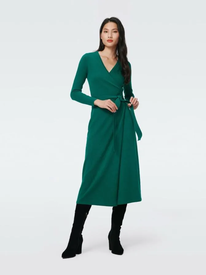 DVF Dresses Astrid WoolCashmere Wrap Dress Cilantro 8211 Women