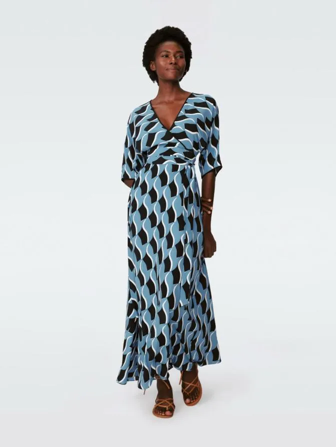 DVF Dresses Eloise Maxi Dress Bird Weave Balanchine Blue 8211 Women