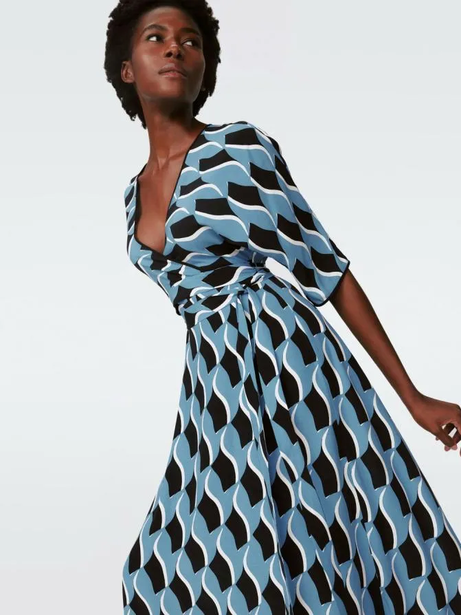 DVF Dresses Eloise Maxi Dress Bird Weave Balanchine Blue 8211 Women