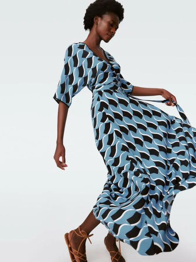 DVF Dresses Eloise Maxi Dress Bird Weave Balanchine Blue 8211 Women