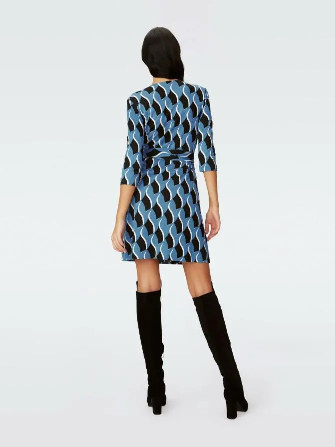 DVF Dresses Julian Silk Jersey Wrap Dress Bird Weave Balanchine Blue 8211 Women