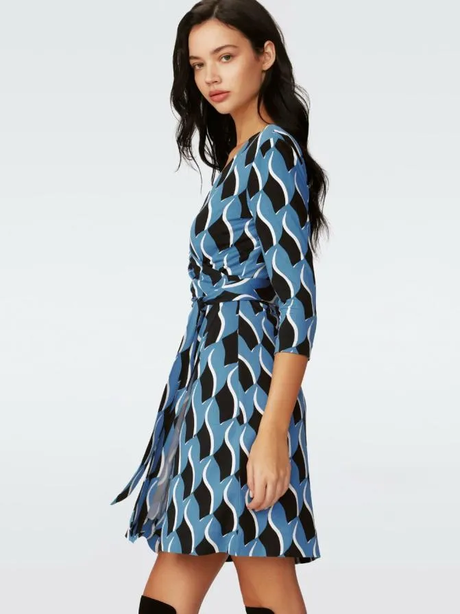 DVF Dresses Julian Silk Jersey Wrap Dress Bird Weave Balanchine Blue 8211 Women