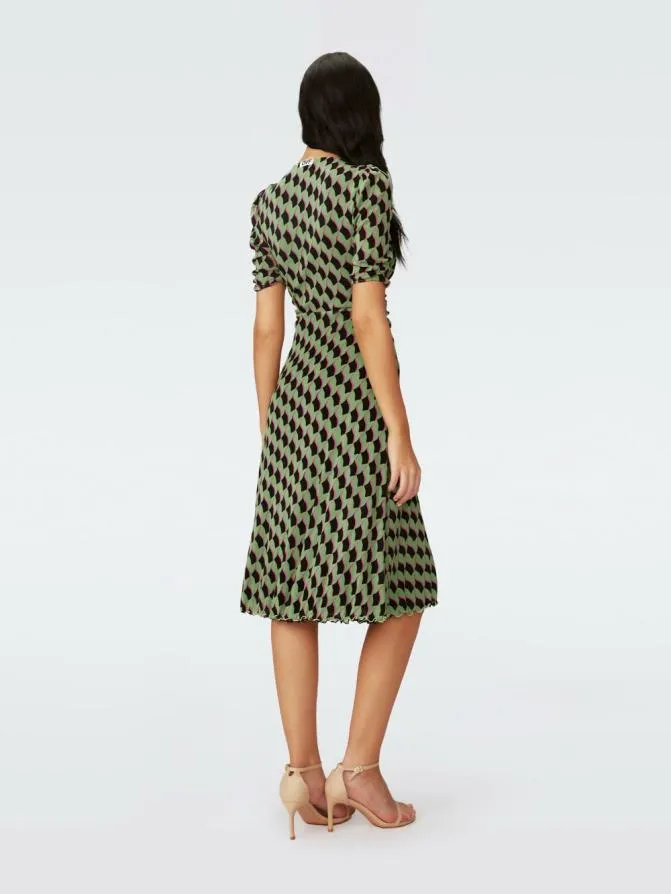 DVF Dresses Koren Reversible Mesh Dress Bird Weave Green And Leopard Soiree 8211 Women