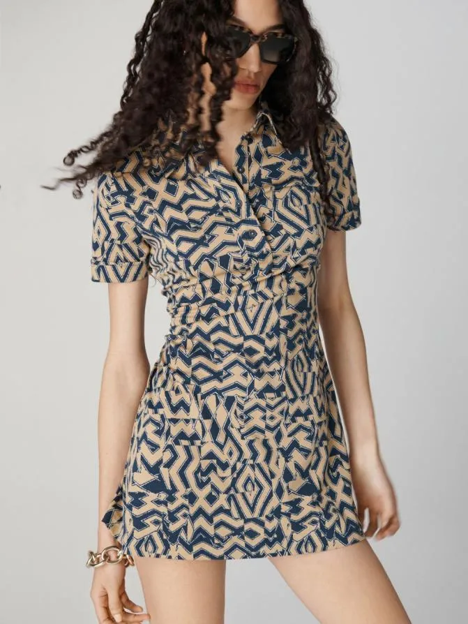 DVF Dresses Rachel Mini Dress Tiny Troy Maze Beige 8211 Women