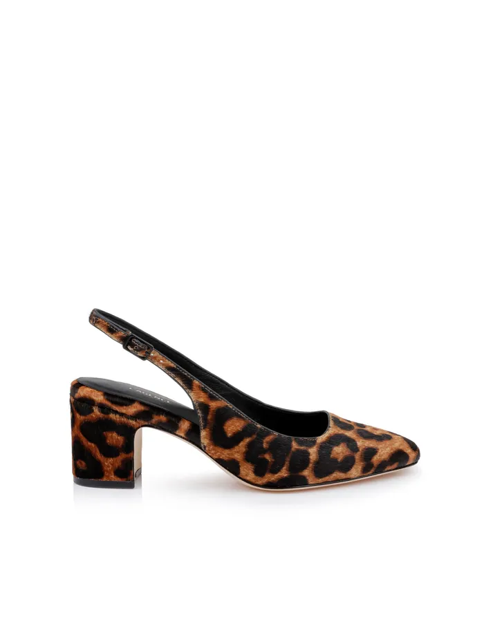 Elaina Leather Slingback Natural Leopard Hair Women L039Agence Heels