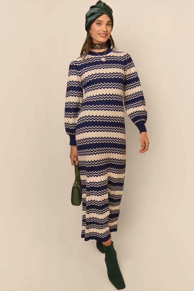 Elva Navy Cream Chevron Women RIXO Knitwear
