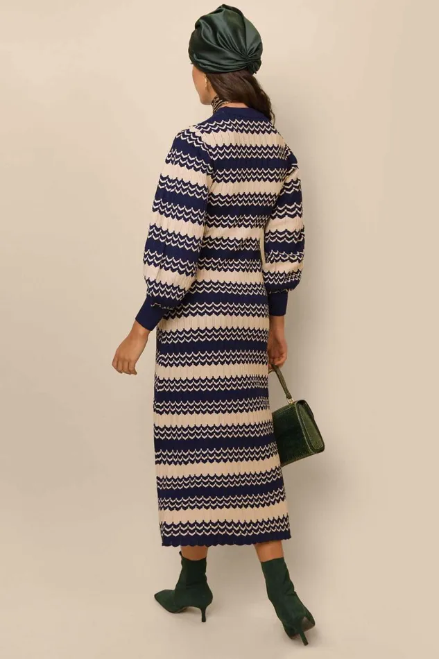 Elva Navy Cream Chevron Women RIXO Knitwear Elva Navy Cream Chevron Women RIXO Knitwear