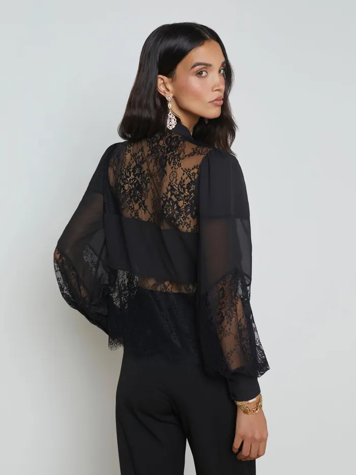Emmelina Lace TieNeck Blouse Black Women L039Agence Blouses and Tops Emmelina Lace TieNeck Blouse Black Women L039Agence Blouses and Tops