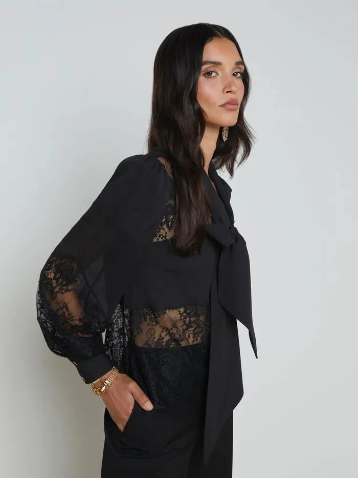 Emmelina Lace TieNeck Blouse Black Women L039Agence Blouses and Tops Emmelina Lace TieNeck Blouse Black Women L039Agence Blouses and Tops