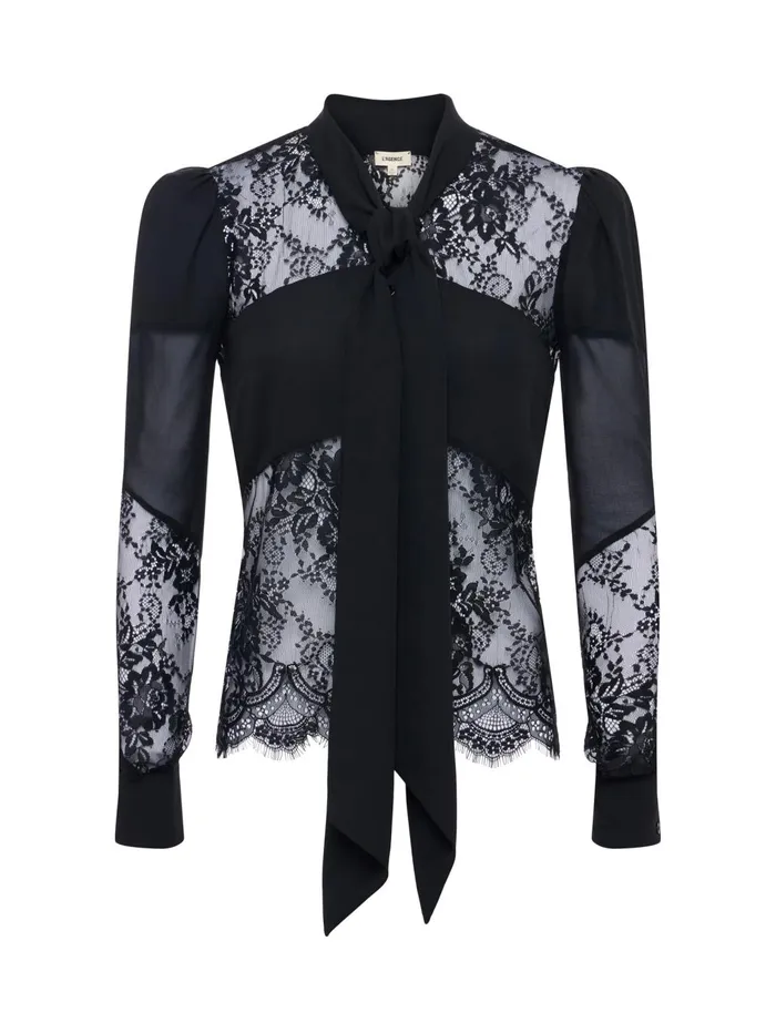 Emmelina Lace TieNeck Blouse Black Women L039Agence Blouses and Tops Emmelina Lace TieNeck Blouse Black Women L039Agence Blouses and Tops
