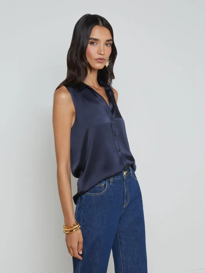 Emmy Sleeveless Silk Blouse Midnight Women L039Agence Blouses and Tops Emmy Sleeveless Silk Blouse Midnight Women L039Agence Blouses and Tops