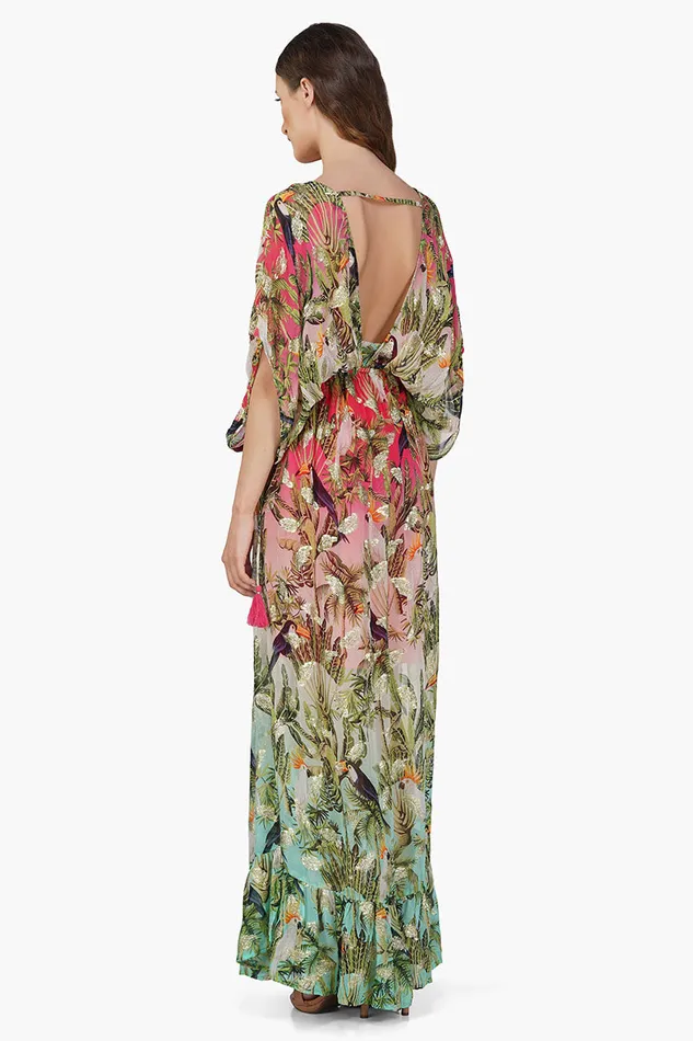 Farm Chirping Birds Printed Angel Maxi Dress Farm Chirping Birds Printed Angel Maxi Dress