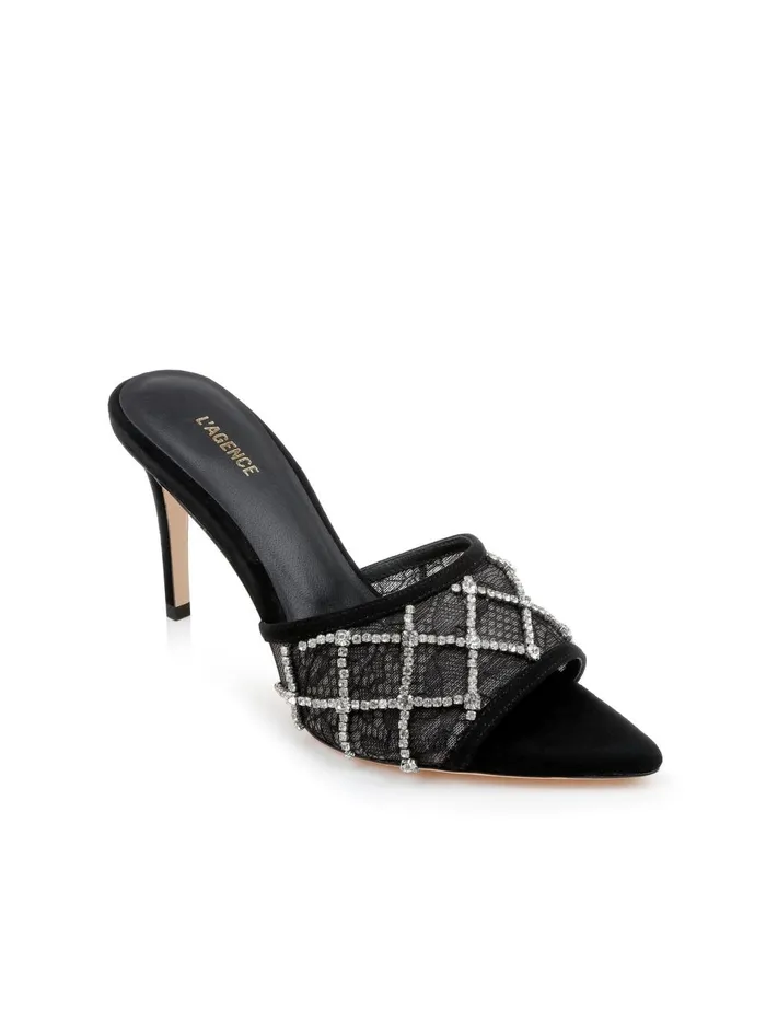 Fernande Embellished Sandal Black Lacecrystal Women L039Agence Heels Fernande Embellished Sandal Black Lacecrystal Women L039Agence Heels