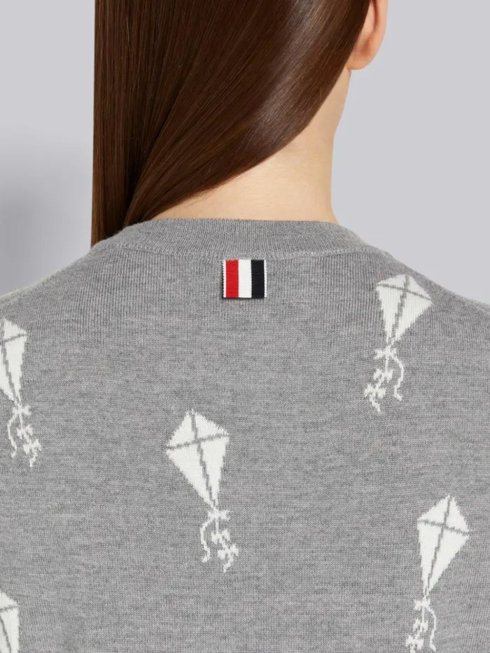 Fine Merino Wool 4bar Half Drop Sky Icon Short Sleeve Dress Light Grey Women Thom Browne Dresses
