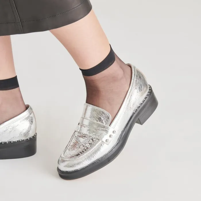 Flats and Loafers Women Dolce Vita Aliane Loafers Silver Distressed Leather